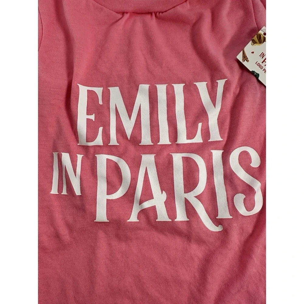 Netflix Emily in Paris Pink Logo Pet T-Shirt Dog Shirt Size Large NWT
